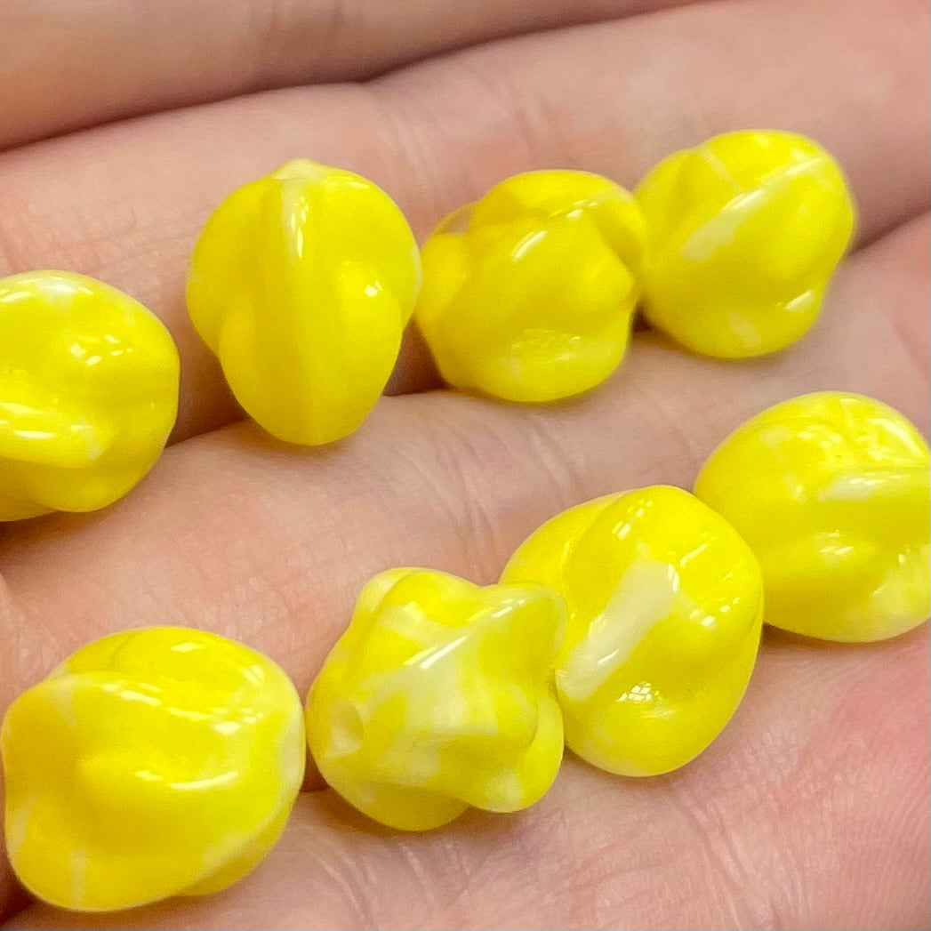 8 Vintage Yellow White Givre German Baroque Glass Beads
