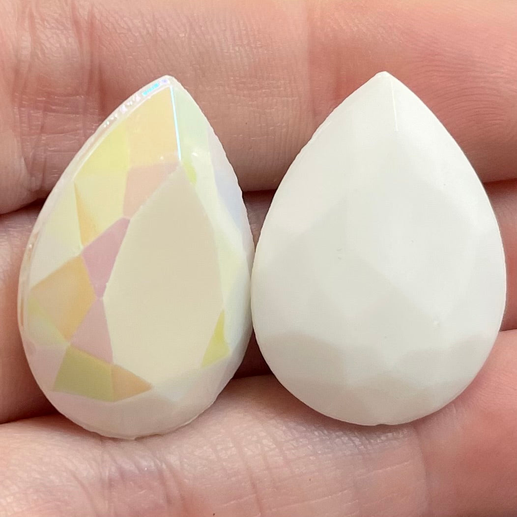 2 Vintage White AB Pear Glass Stones