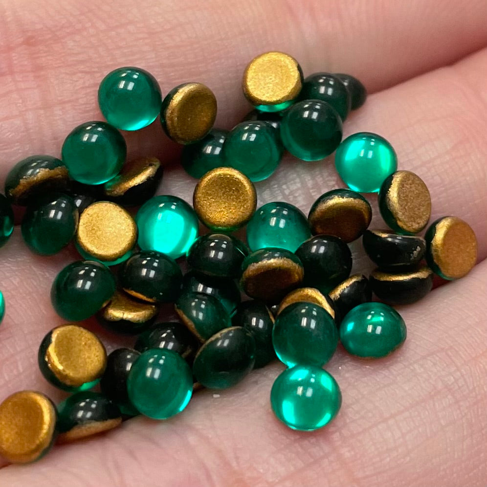 50 Vintage Green Emerald Small Round Glass Cabochons