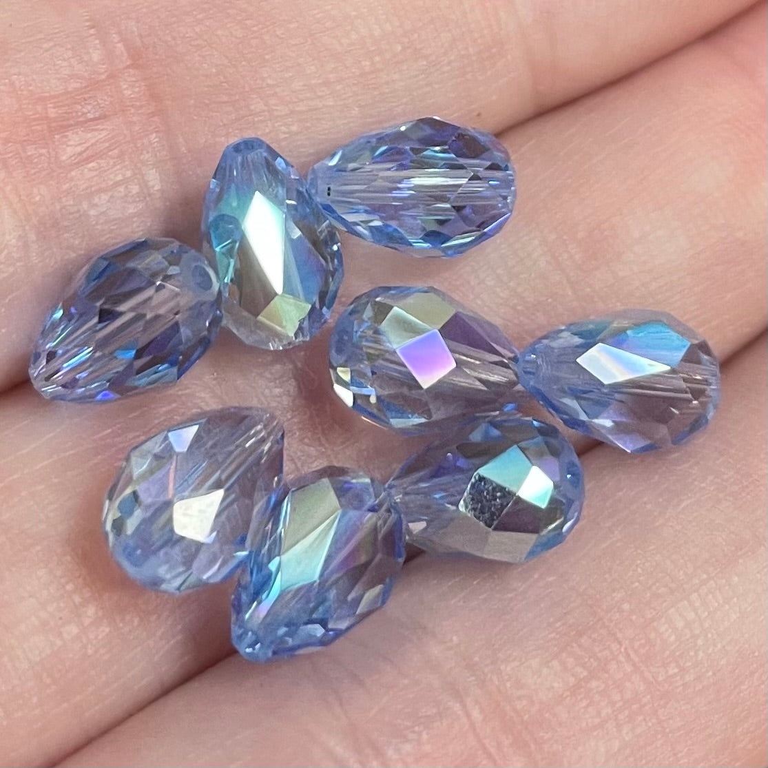 8 Vintage Blue Sapphire Light AB Swarovski Crystal Teardrop Beads Art #5500