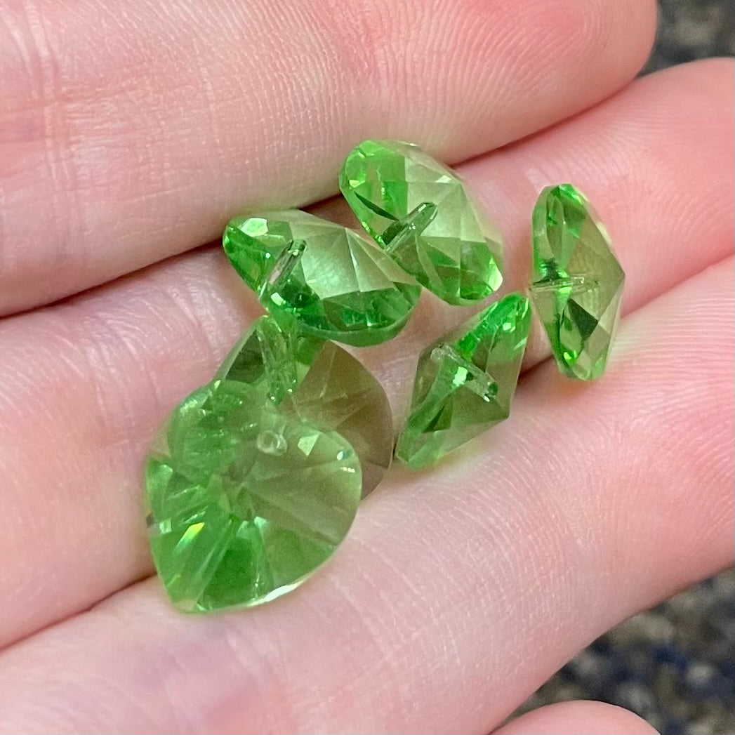 6 Vintage Green Peridot Swarovski Crystal Heart Beads