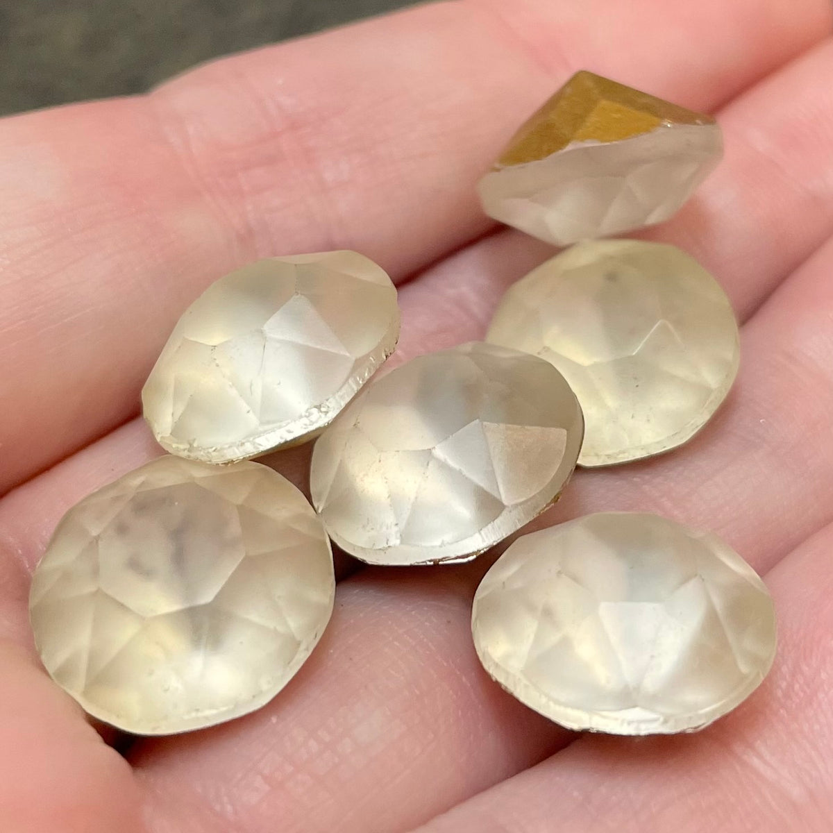 6 Vintage Clear Matte Chaton Glass Stones