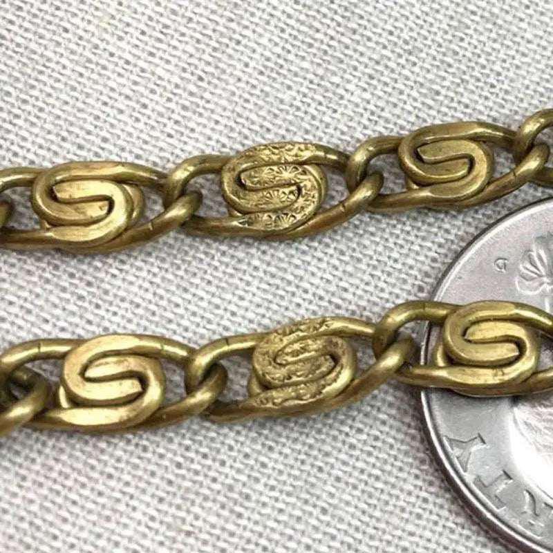 1 Foot Vintage Heavy Scroll Brass Chain - Sea Beads