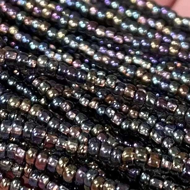 1 Hank Black Diamond AB Czech Copper Lined Glass Seed Beads - Sea Beads