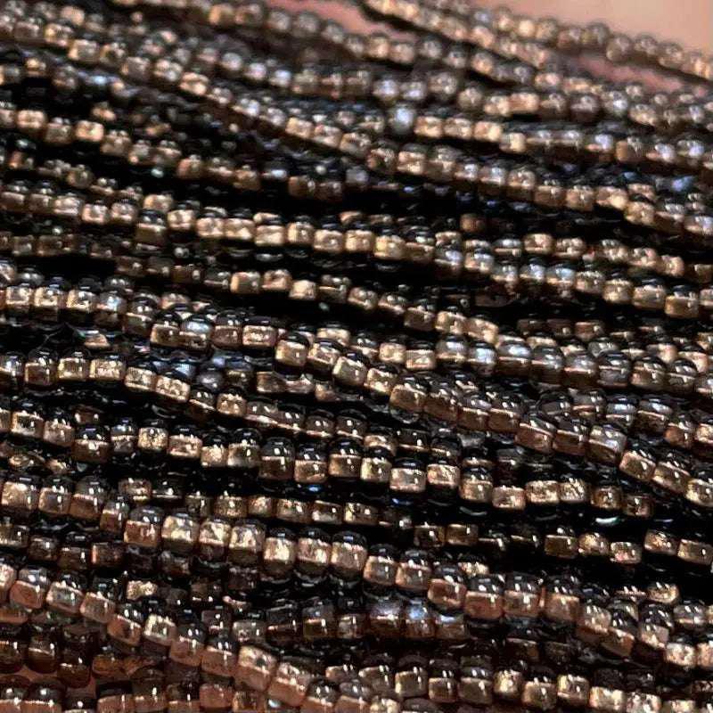 1 Hank Copper Lined Black Diamond Czech Glass Seed Beads - Sea Beads