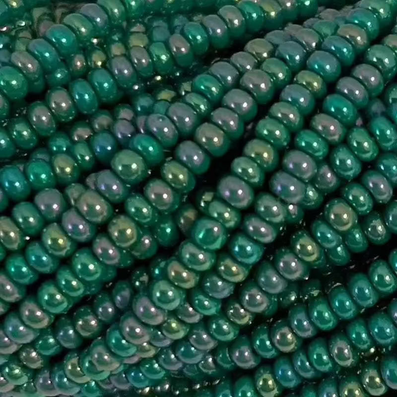 1 Hank Green Dark AB Opaque Czech Glass Seed Beads - Sea Beads