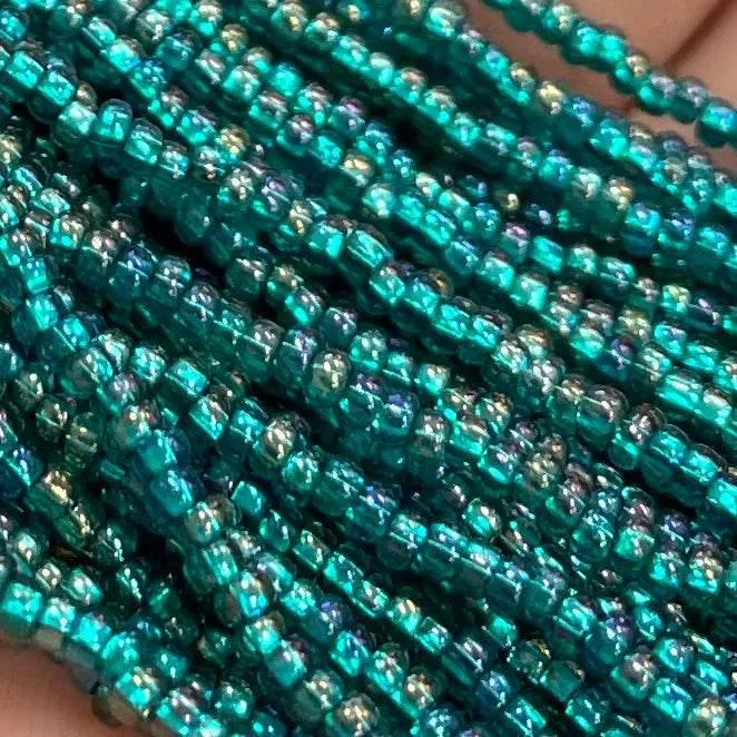 1 Hank Green Emerald Silver Lined AB Czech Glass Seed Beads - Sea Beads