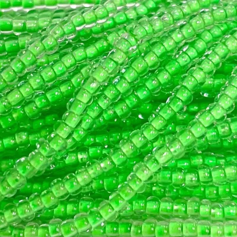 1 Hank Green Neon Lined Czech Glass Seed Beads - Sea Beads