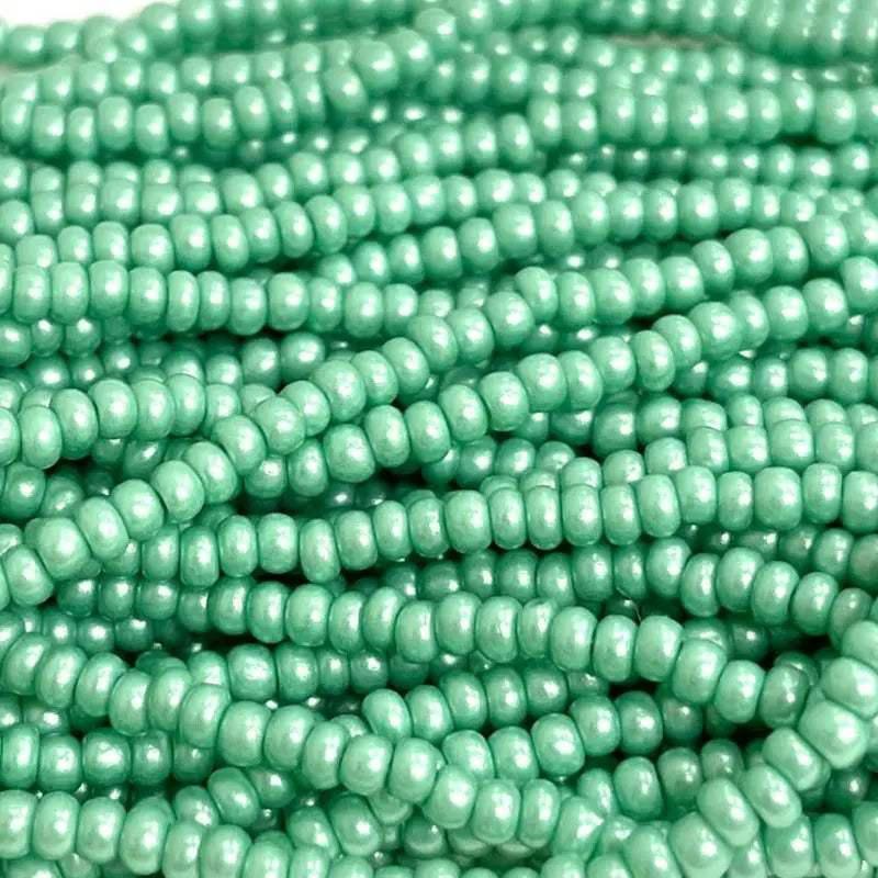 1 Hank Green Peppermint Czech Supra Pearl Glass Seed Beads - Sea Beads