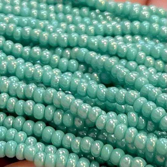 1 Hank Green Turquoise AB Czech Glass Seed Beads - Sea Beads