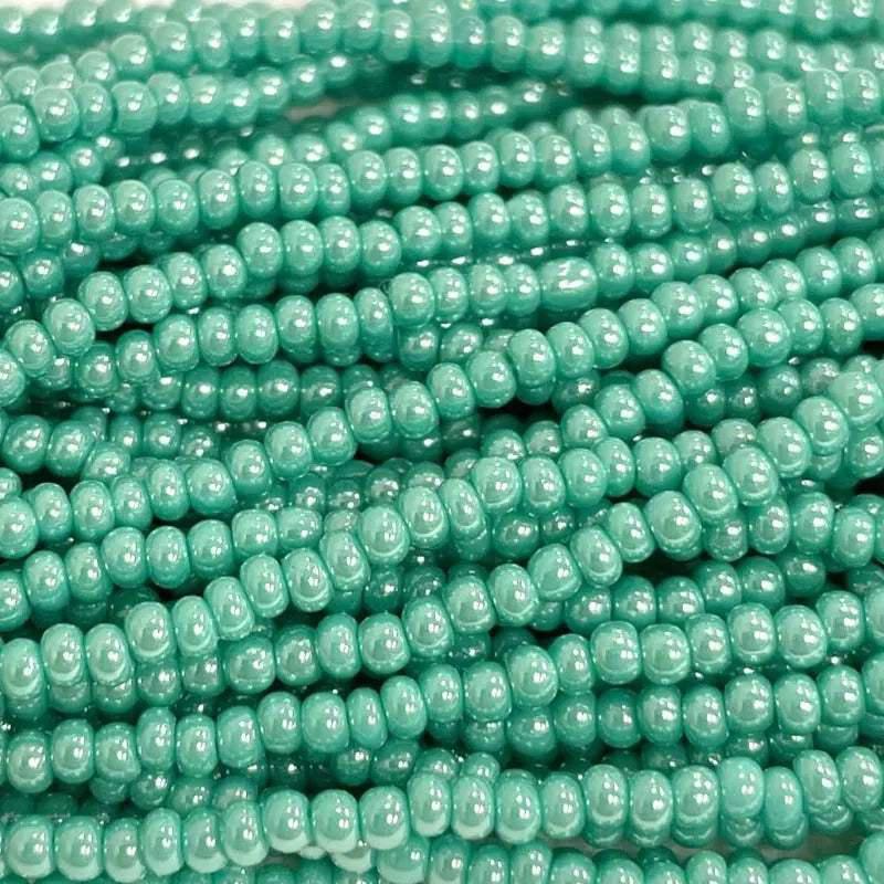 1 Hank Green Turquoise Luster Czech Glass Seed Beads - Sea Beads