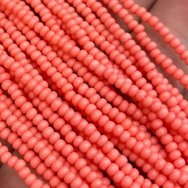 1 Hank Pink Salmon Czech Matte Glass Seed Beads - Sea Beads