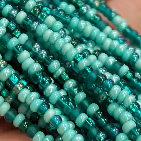 1 Hank Mixed Turquoise Fetish Czech Glass Seed Beads - Sea Beads