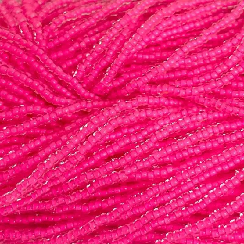 1 Hank Pink Neon Lined Czech Glass Seed Beads - Sea Beads