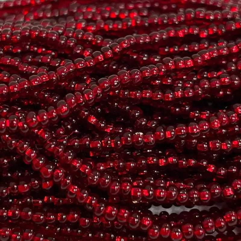1 Hank Red Garnet Silver Lined Czech Glass Seed Beads, Size 11/0.