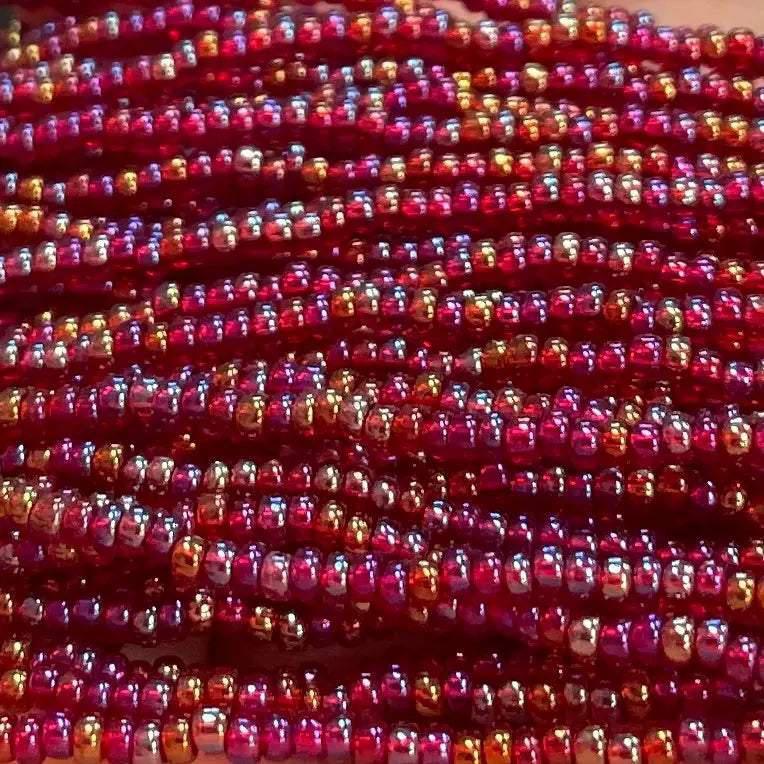 1 Hank Red Ruby AB Transparent Czech Glass Seed Beads - Sea Beads