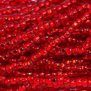 1 Hank Red Ruby Light Silver Lined Czech Glass Seed Beads, Size 11/0.
