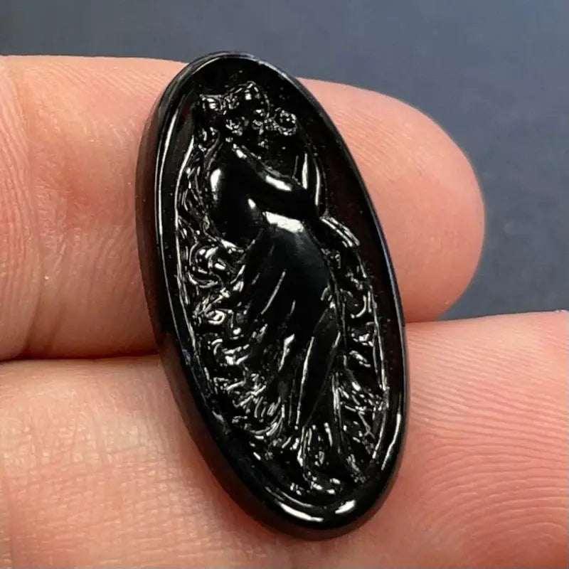 1 Victorian Black Cameo Lady Oval Glass Cabochon - Sea Beads