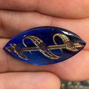 1 Victorian Blue Gold Inlay Navette Glass Stone - Sea Beads