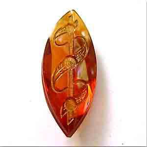 1 Victorian Topaz Gold Inlay Navette Glass Stone - Sea Beads