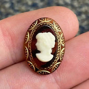 1 Vintage Amber Cameo Oval Glass Cabochon - Sea Beads