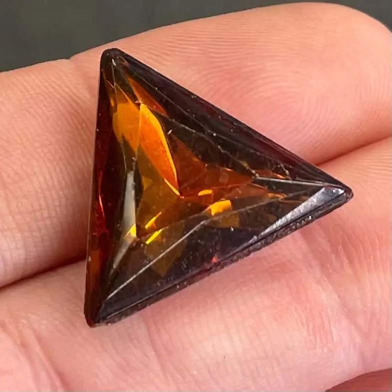 1 Vintage Amber German Triangle Glass Stone - Sea Beads