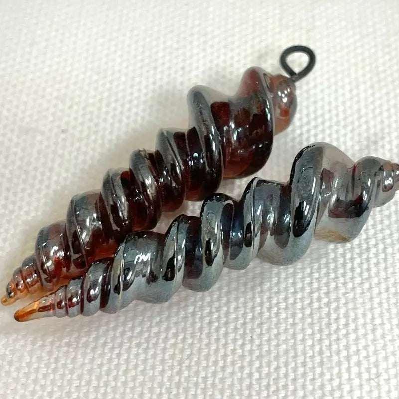 1 Vintage Amber Japan Haskell Hand Blown Amber Twisted Glass Pendant - Sea Beads