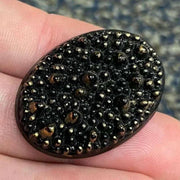 1 Vintage Black Bronze Dimpled Oval Glass Stone - Sea Beads