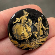 1 Vintage Black Colonial Couple Round Glass Cabochon - Sea Beads