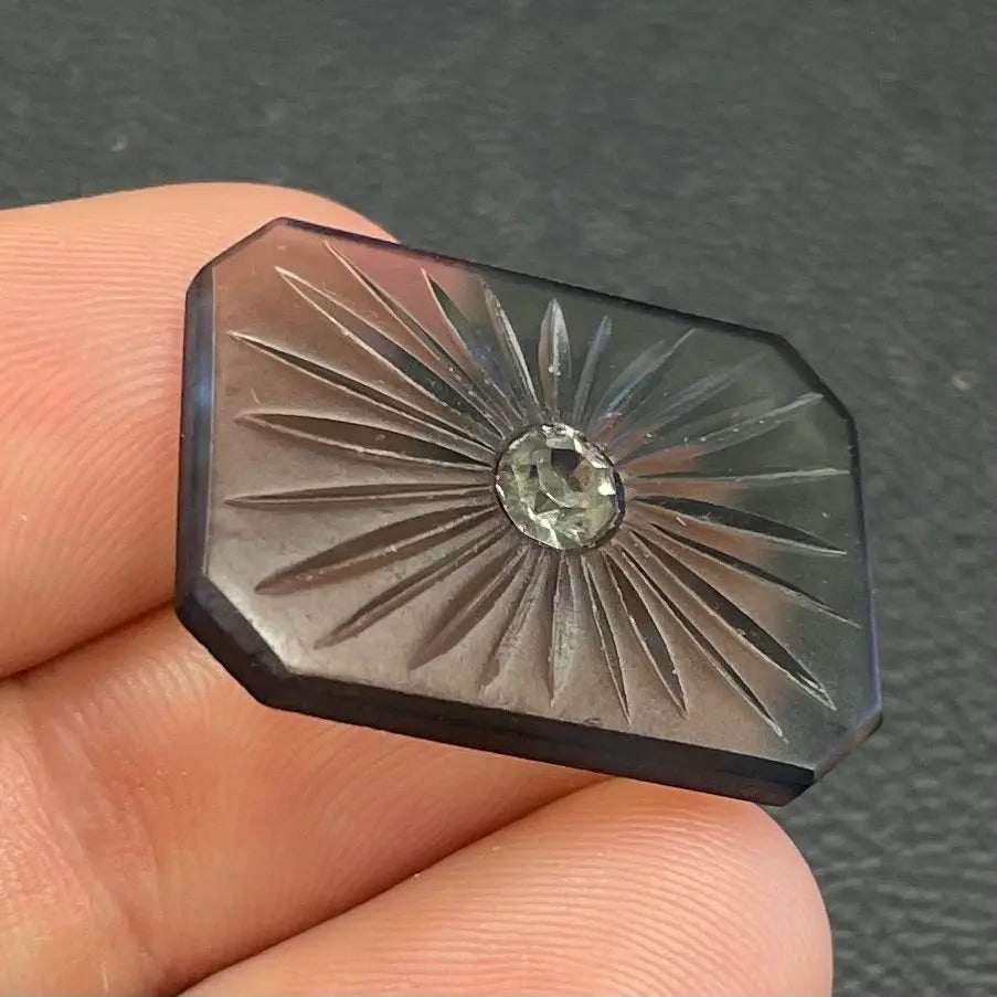 1 Vintage Black Diamond Camphor Glass Cabochon - Sea Beads