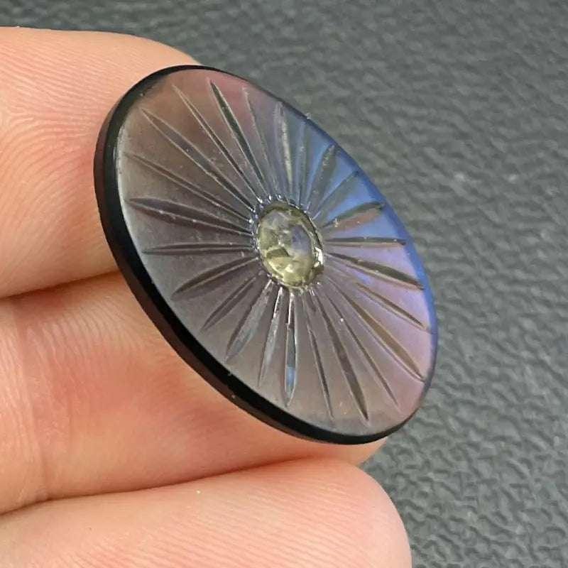1 Vintage Black Diamond Camphor Oval Glass Cabochon - Sea Beads