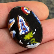 1 Vintage Black Italian Millefiori Oval Glass Cabochon - Sea Beads