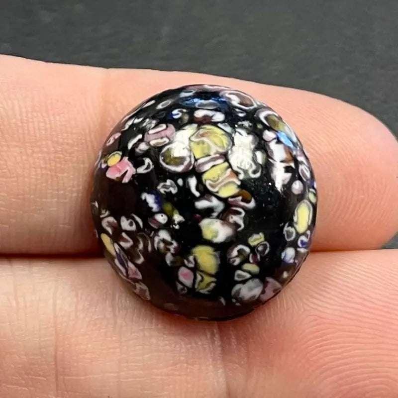 1 Vintage Black Millefiori Japan Round Glass Cabochon - Sea Beads
