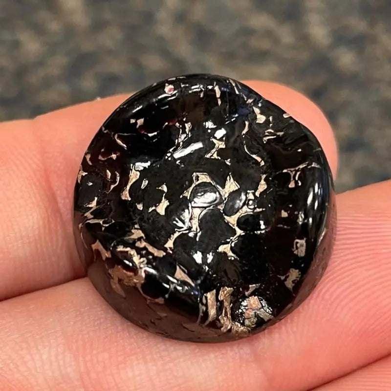 1 Vintage Black Silver Foiled Glass Cabochon - Sea Beads