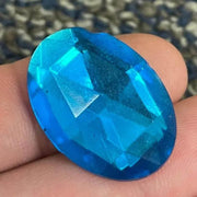 1 Vintage Blue Aqua Faceted Oval Glass Cabochon - Sea Beads