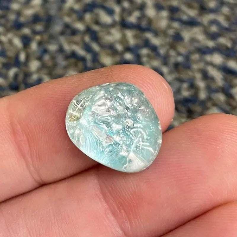 1 Vintage Blue Aqua Japan Foil Glass Cabochon - Sea Beads