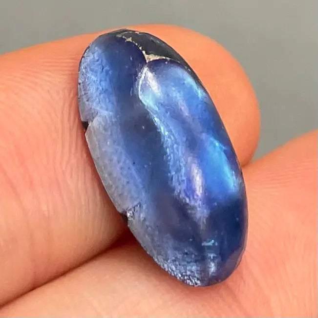 1 Vintage Blue Blue Silver Oval Glass Cabochon - Sea Beads