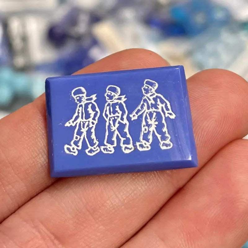 1 Vintage Blue Dutch Boys Glass Cabochon - Sea Beads
