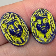 1 Vintage Blue Egyptian King Glass Cabochon - Sea Beads