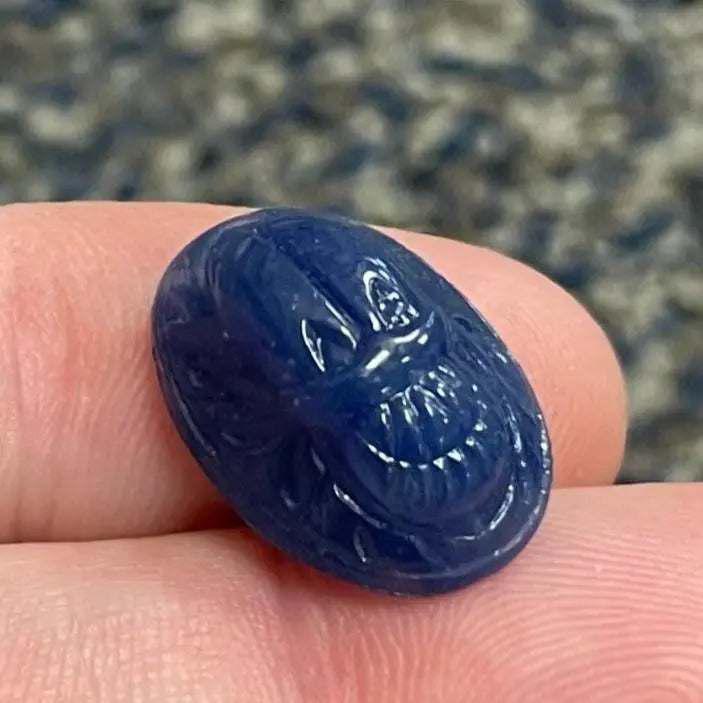 1 Vintage Blue Egyptian Scarab Czech Oval Glass Cabochon - Sea Beads