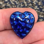 1 Vintage Blue Foiled Heart Glass Stone - Sea Beads