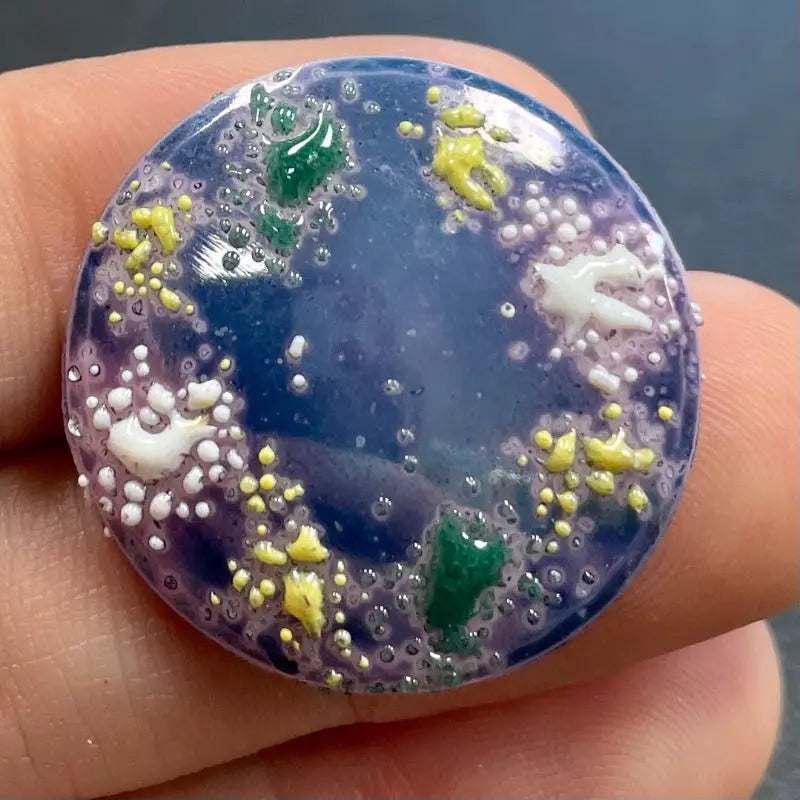 1 Vintage Blue Glaze Round Glass Cabochon - Sea Beads