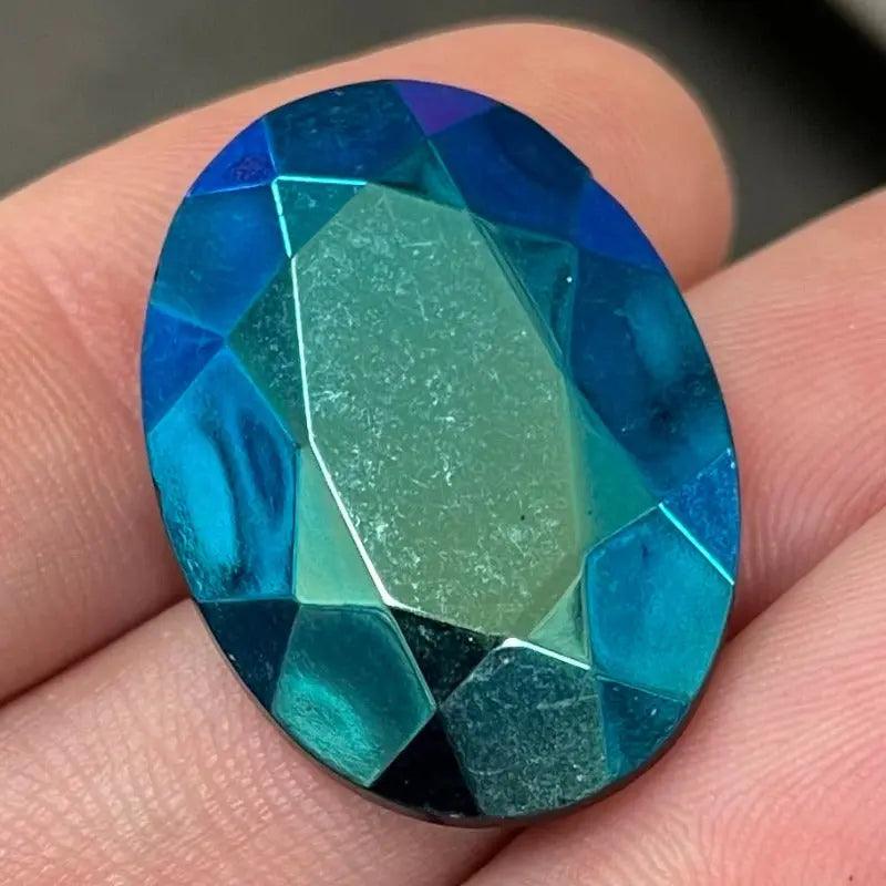 1 Vintage Blue Iris German Cushion Back Oval Glass Stone - Sea Beads