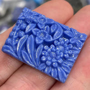 1 Vintage Blue Japan Floral Two Hole Rectangle Glass Bead - Sea Beads