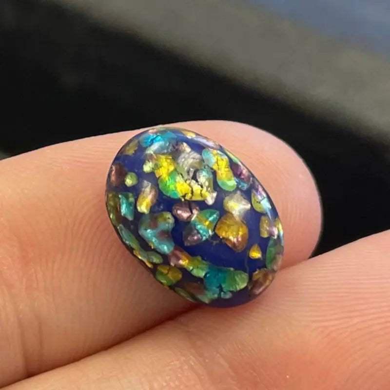 1 Vintage Blue Japan Foil Cherry Brand Oval Glass Cabochon - Sea Beads