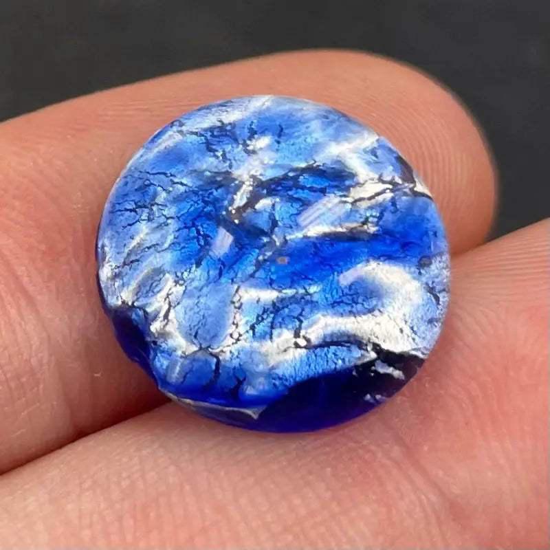 1 Vintage Blue Japan Foil Round Glass Cabochon - Sea Beads