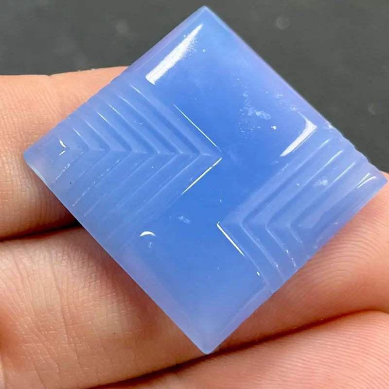 1 Vintage Blue Japan Opal Deco Square Glass Cabochon - Sea Beads