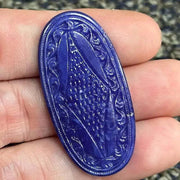 1 Vintage Blue Lapis Japan Diamond Oval Glass Cabochon - Sea Beads