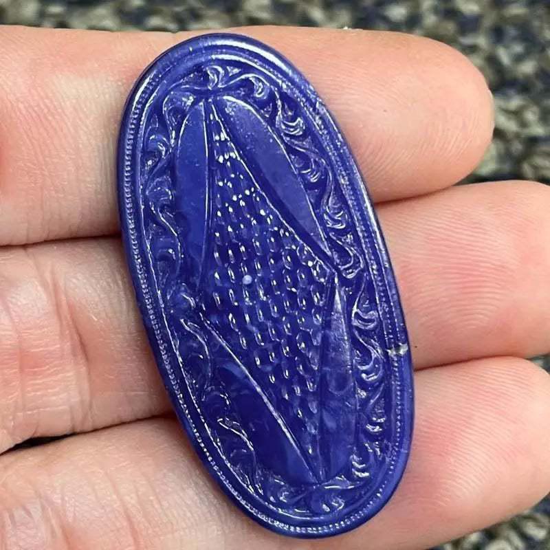 1 Vintage Blue Lapis Japan Diamond Oval Glass Cabochon - Sea Beads