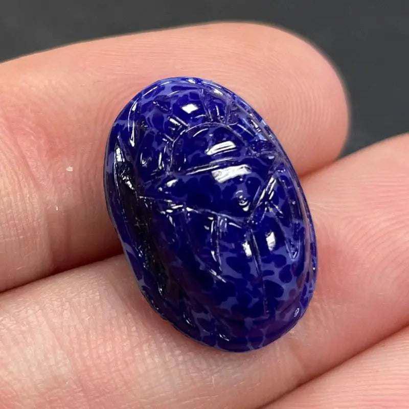 1 Vintage Blue Lapis Japan Scarab Oval Glass Cabochon - Sea Beads
